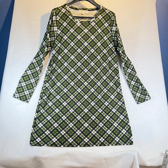 Michael Kors Dress Just Above the Knee Woman's XXL Green White Plaid Long Sleeve - Picture 1 of 14